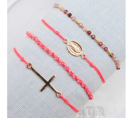 BEST - BRACELET FIL COULEUR ROSE FLUO...