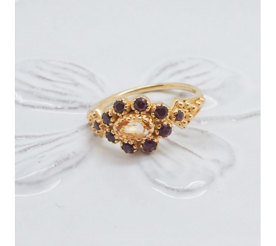 BAGUE - ANNE CITRINE ET GRENATS
