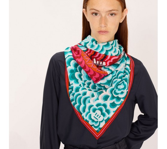 CARRE COTON - DRAGON - TURQUOISE