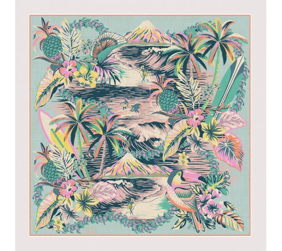 CARRE COTON ET SOIE - HAWAI - TURQUOISE
