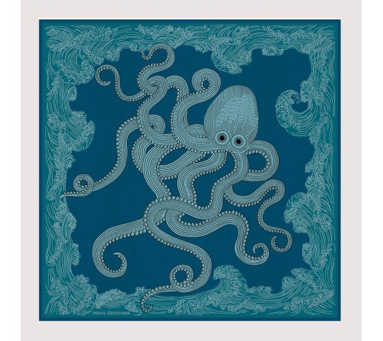 CARRE COTON ET SOIE - POSEIDON - AQUA