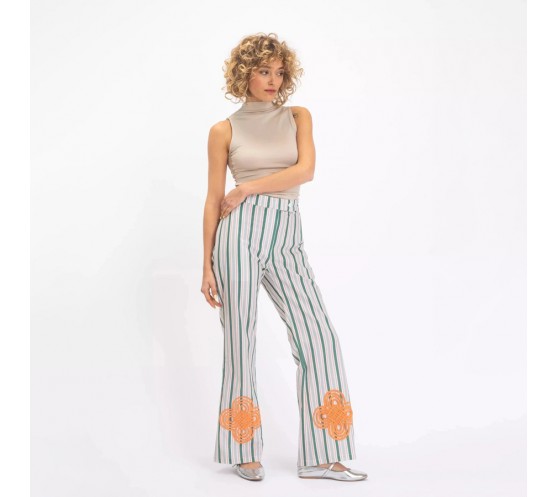 PANTALON GANGA BRODÉ À RAYURES